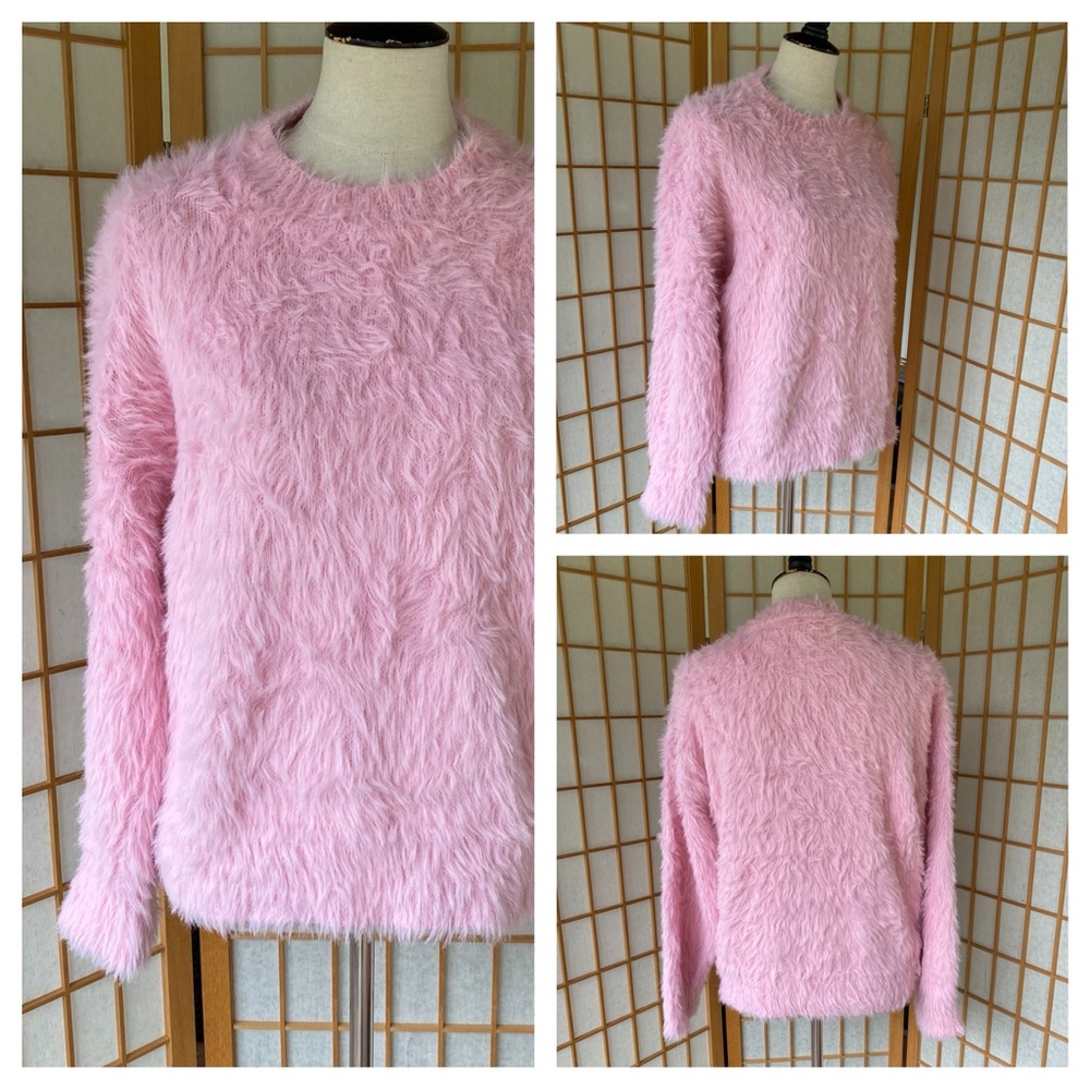 Kate Hewko Pink Fuzzy Crew Neck Sweater S-Med